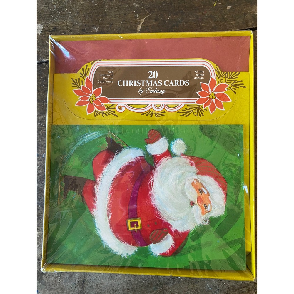 Vintage Embassy Christmas Cards Box 20 Santa Ice Skating 60s 70s CharmCraft NEW
